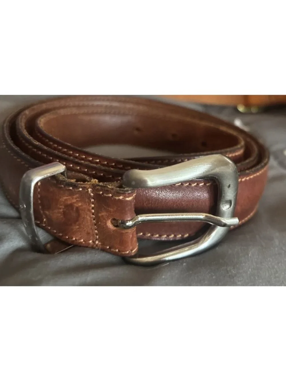 Nautica Mens Brown Genuine Leather Belt 40 Made in Italy Silver Buckle 93700
